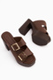 Leida Brown Buckle Platform Heeled Women's Slippers - 5