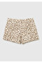 Girl's Beige Patterned Buttoned Adjustable Waist Velvet Bermuda Shorts - 2