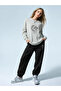Women's Gray Sun and Moon Printed Tracksuit Set 100% Cotton Sweatshirt Pants - 2