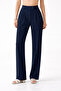 High-Waisted Navy Blue Crepe Palazzo Pants – Wide Legs, Flowing Texture, Office & Casual Chic - 2