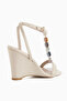 Rosana Beige Beaded Ankle Strap Heeled Women's Sandals - 5