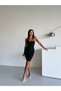 Women's Black Ottoman Fabric Halter Neck Buckle Detail Dress Hzl26W-Fry123411 - 3