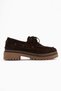 Matina Genuine Leather Brown Suede Lace-Up Thick Sole Women's Loafer Shoes - 3