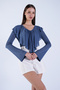 Indigo V-Neck Spanish Sleeve Transparent Blouse with Front Flounce Alc-X15153 - 5