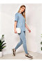 Blue Round Neck Short Sleeve Top and Leggings Co-Ords - 4