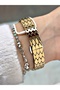 White Dial Stone Numbers Knitted Pattern Gold Metal Women's Wristwatch - 4