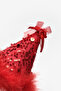 Red Bow Detailed Sequined Girls' Clip-On Birthday Crown - 3