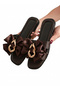 Women's Brown Bow-Knot Gold Buckle Slippers - 3