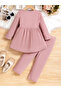 Girls Pink Knitted Ruffle Hem Top and Pyjama Set - 2