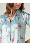 Blue Silky Satin Printed Shirt and Pyjama Set - 4