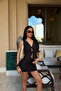 Black Lainie Tie-Up Crop Top Mini Skirt Set Ate-4706 - 2