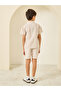Boys Beige Striped Shirt and Shorts Set - 5