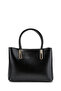 Women's Black 3-Compartment Leather Hand and Shoulder Bag with Gold Detail