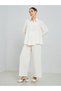 Cream Oversized Shirt and Wide Leg Pants Modest Set - 3