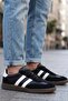Men's Black and White Striped Retro Sneaker - Classic City Style Casual Shoes-C1