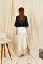 Women's Ecru 238 Lace Hem Satin Long Skirt - 6