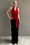 Red Degaje Collar Scarf Stylish Women's Blouse Mg2650 - 6