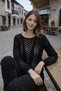 Women's Knitwear Black Blouse Long Sleeve Boat Neck Knit Detailed Openwork Casual Stylish - 5