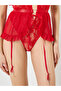 Red Lace and Mesh Babydoll with Garters and Brief Set - 4