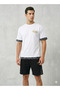 Men's White T-Shirt Black Shorts Set Paris Gold Printed Shawl Pattern Detailed Summer Top and Bottom Set - 2