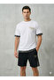 Men's White T-Shirt Black Shorts Set Paris Gold Printed Shawl Pattern Detailed Summer Top and Bottom Set