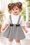Baby Girl Salopet Dress Set Teddy Bear Detailed Houndstooth Patterned Gilet Badi Combination 6 Months-3 Years - 3