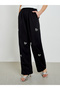 Black Rhinestone Loose Fit Joggers with Pockets - 2