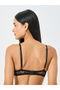 Black Solid Lace Patchwork Padded Wired Bra - 4