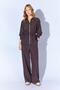 Women's Coffee Color 155 Zippered Tie-Up Jacket Loose-Fit Pants Set