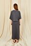 Women's Anthracite 164 Modal Suit with Raglan Sleeves, Tie Hem, Blouse and Skirt - 7