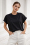 Women's Black Cotton Double Sleeve Detailed Comfortable Fit T-Shirt - 4