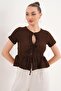 Women's Front Lace Detailed Wrinkled Blouse 260088 -