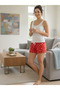 Women's Heart Figured Mini Pajama Bottoms - Pink Cotton Basic Home Shorts - 2