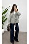 Women's Ice Gray Imported Cashmere Jacket with Lace Detail - 4