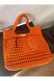 Handmade Paper Rope Knitted Bag, Casual Beach Bag with Strap, Unlined, with Snap Fasteners, Gift Bag - 5