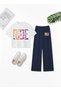 Women's the Rıde Printed Cropped T-Shirt and Wide Leg Baggy Summer Tracksuit Set Bottom-Top - 3
