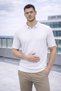 Elatus Striped V-Neck Fine Knit Relaxed Fit Polo Collar Men's T-Shirt - Ecru - 2