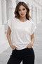 Women's White Cotton Double Sleeve Detailed Comfortable Fit T-Shirt