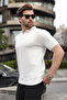 White Polo Collar Knitwear Short Sleeve Men's T-Shirt E7463 - 2