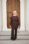 Women's Button Detail Cape and Trousers Set Brown