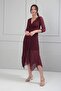 Women's Front Knot Detailed Lined Skirts Asymmetrical Lace Midi Dress - 3