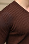 Brown V-Neck Short Sleeve Knitwear Men's T-Shirt E7467 - 5