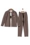 Boy's Set with Written'Stay' on It, Zipper Pocket Detail, Snap Closure, Elastic Waist, Triple Brown Color Set - 5