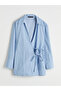 Giyçık Store Blue Double-Breasted Collar Striped Poplin Women's Tunic