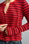Women's Crew Neck Buttoned Thin Striped Knitwear Cardigan - 6