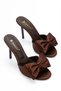 Women's Brown Satin Round Toe Bow-Detail Heeled Sandals