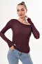 Women's Gathered Detailed Boat Neck Transparent Blouse 260275 - - 2