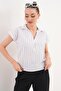 Women's Striped Collared Linen Blouse 260366 - 2