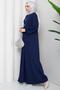 Button Detailed A-Pleated Hijab Dress Navy Blue Hm2889 - 8