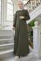 Button Detailed a Pile Hijab Dress Khaki Hm2889